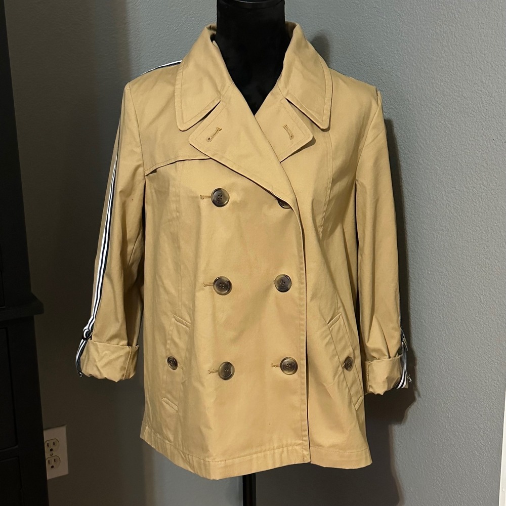 Crown & Ivy Womens Tan Double Breasted Trench Coat Jacket M Modern Preppy Chic